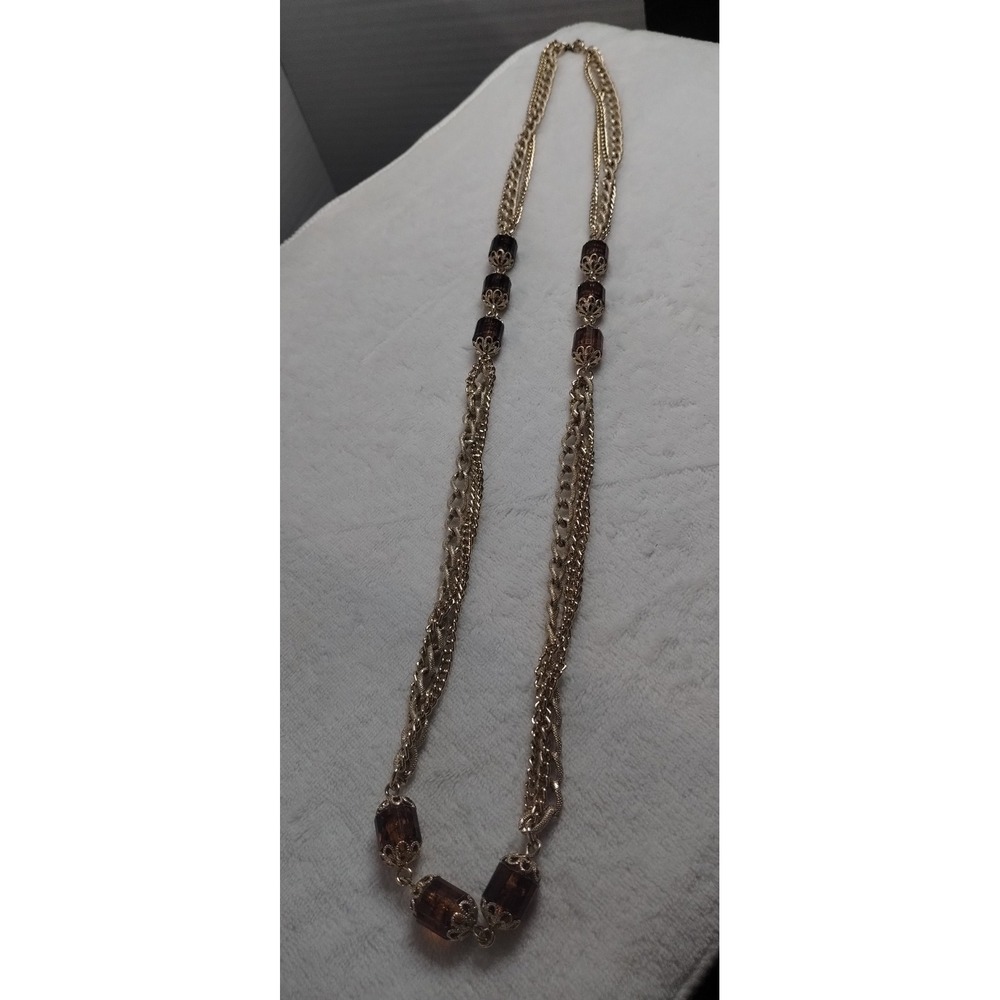 Sarah Coventry Golden Lanterns multistrand goldtone‎ necklace amber lucite beads